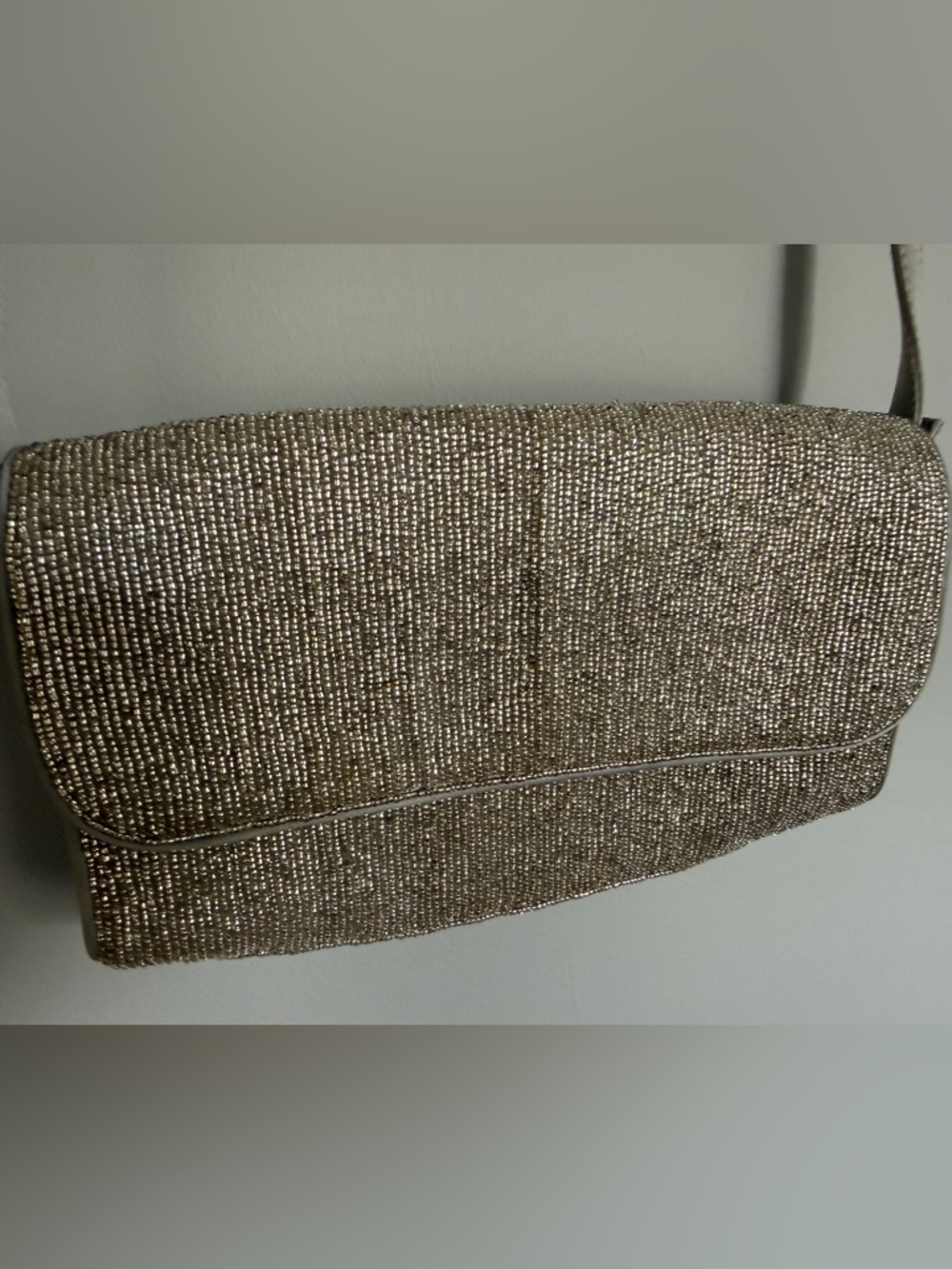 NWOT J Crew Silver Beaded Evening Clutch Bag with Strap